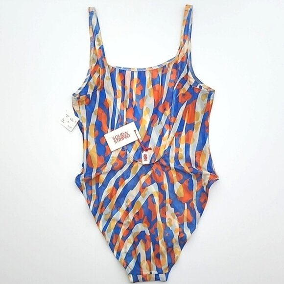 NWT SOLID  STRIPED Luela Leopard Zebra Blue Orange Print Mesh Swimsuit Sz M - Picture 5 of 14